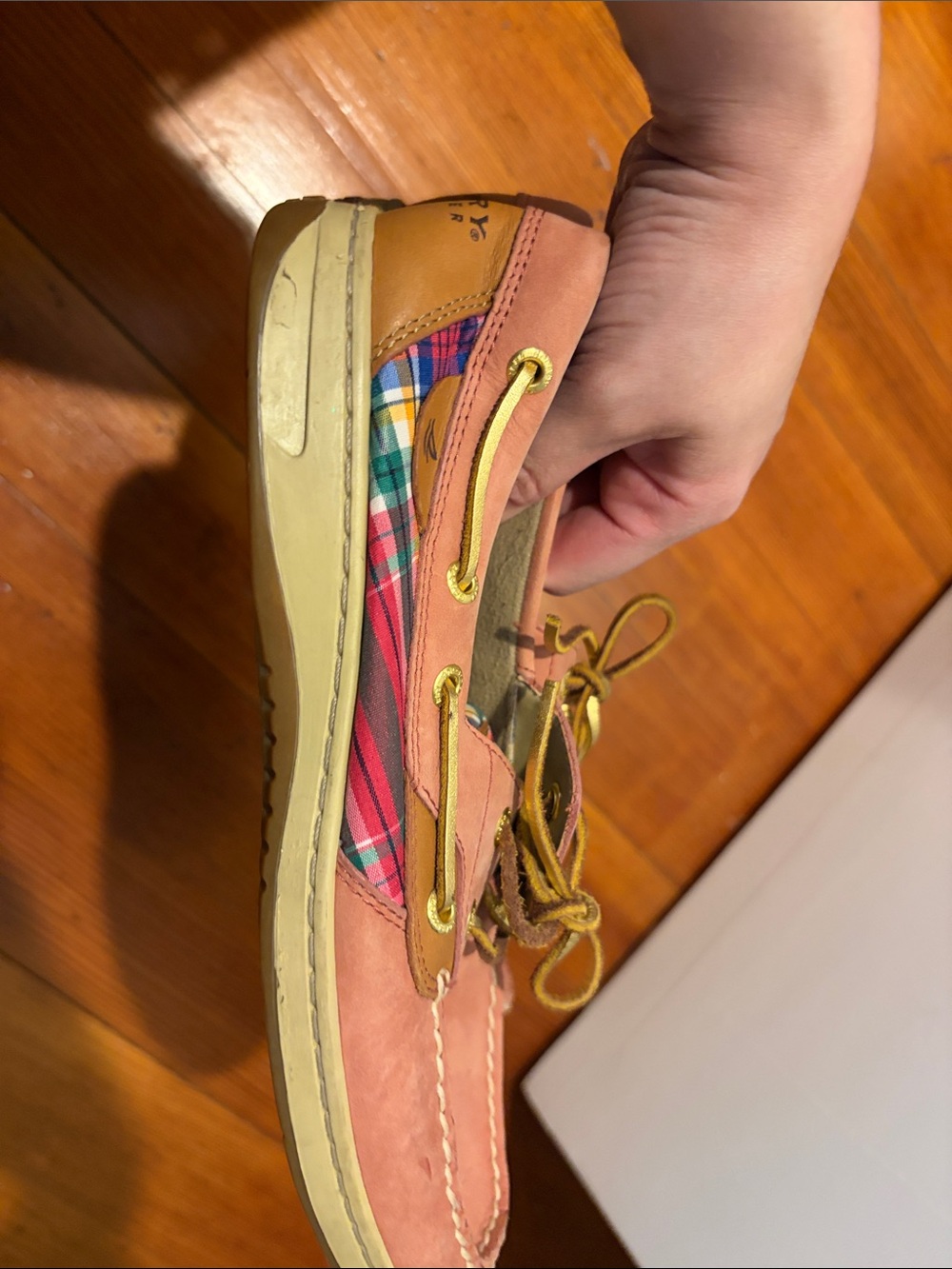 Sperry Pink Plaid Leather Boat Shoes - Picture 6 of 7